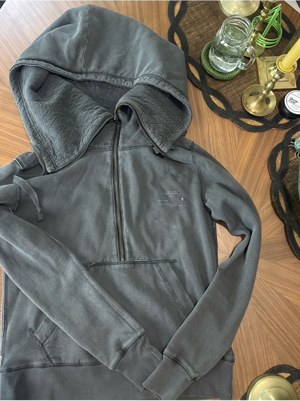 AllSaints Charcoal Quilted-Trim Hoodie